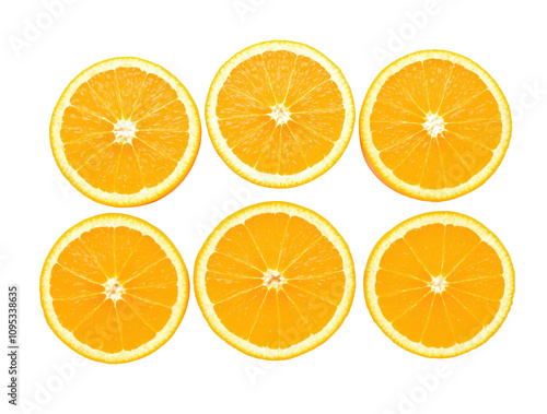 Fresh mandarin slices arranged on a transparent background