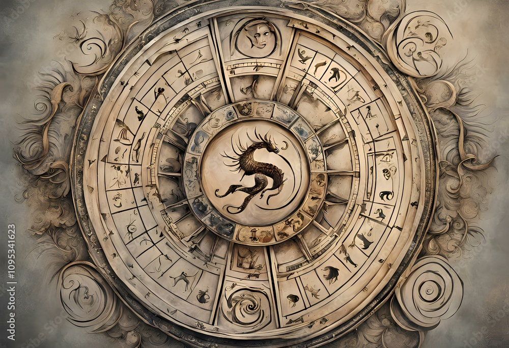 ancient circular stone carving with mystical symbols ancient circular stone carving with mystical symbols