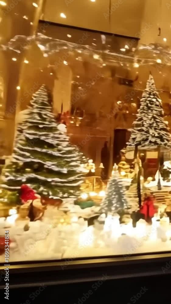 beautifully decorated Christmas window display featuring snow-covered trees, twinkling lights, ornaments, and a cozy golden glow, evoking festive elegance and holiday cheer beautifully decorated Christmas window display featuring snow-covered trees, twinkling lights, ornaments, and a cozy golden glow, evoking festive elegance and holiday cheer