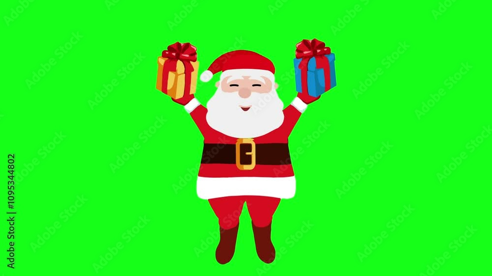 Looping animation Joyful Santa Claus hold a gift box in left and right hand on green screen. Concept Of Christmas, New Year, Celebration, holiday, celebration Looping animation Joyful Santa Claus hold a gift box in left and right hand on green screen. Concept Of Christmas, New Year, Celebration, holiday, celebration