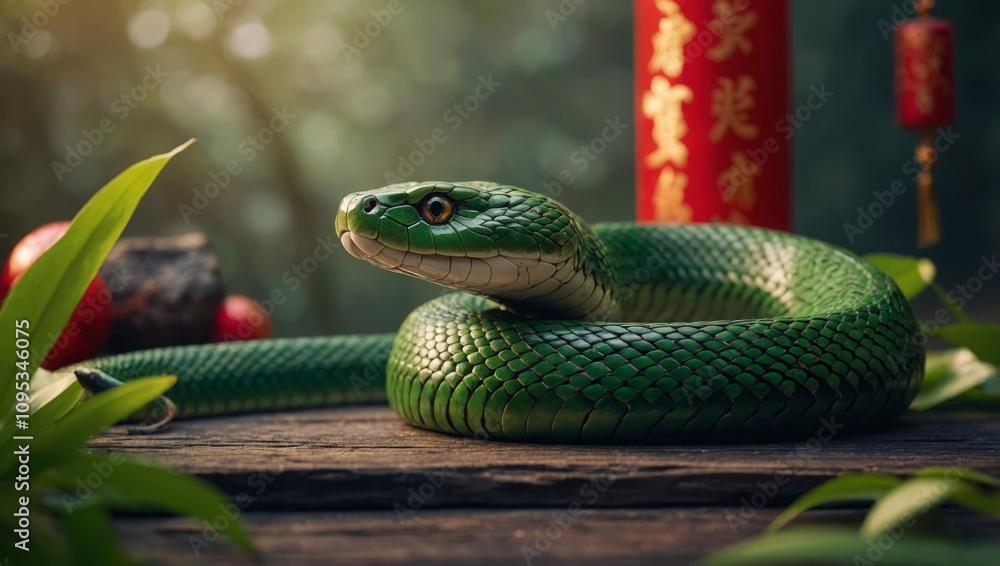 Fototapeta premium green snake, new year, symbol