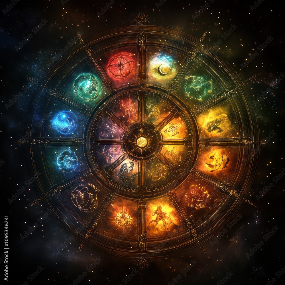 Fototapeta premium A celestial-themed journal open to a handwritten horoscope reading