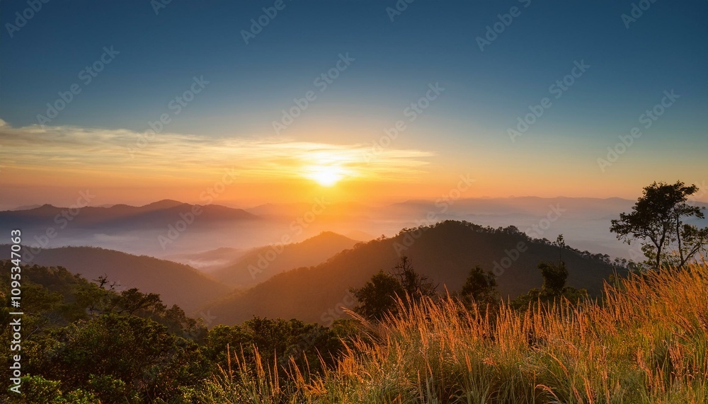 Golden hour paints the mountain landscape in warm hues as the sun rises over a sea of mist. Serene and breathtaking. Golden hour paints the mountain landscape in warm hues as the sun rises over a sea of mist. Serene and breathtaking.
