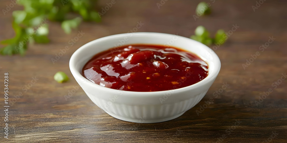 Small bowl of chili sauce on a table. high quality image Small bowl of chili sauce on a table. high quality image