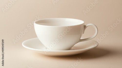 A simple white cup and saucer set on a soft background, ideal for serving beverages.