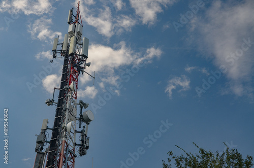 Mast with various transmitting and receiving antennas