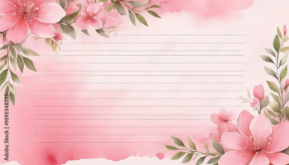 Pink floral stationery design, perfect for writing notes or letters. Pink floral stationery design, perfect for writing notes or letters.