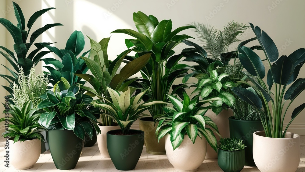 Fototapeta premium Set of indoor plants, 3d view 01