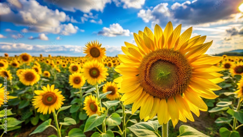 Yellow sunflowers blooming in field background. generative ai
Yellow sunflowers blooming in field background. generative ai