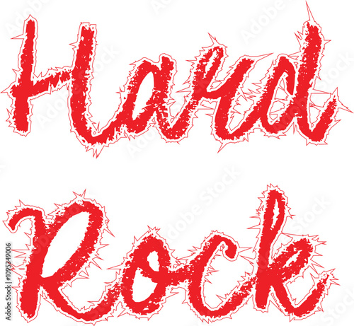 Hard rock text logo written in red on white isolated background. Print for clothes. Gothics style