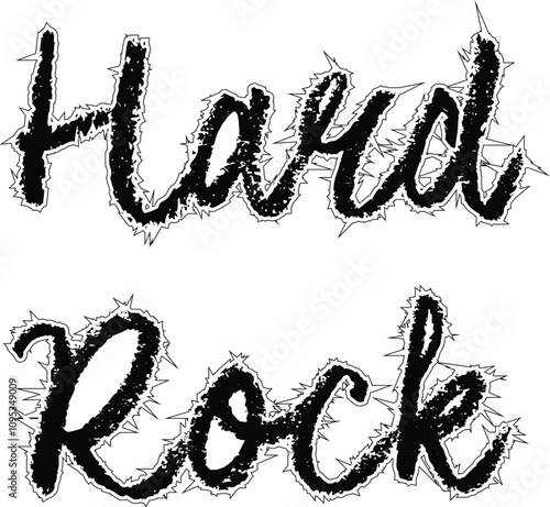 Hard rock text logo written in black on white isolated background. Print for clothes. Gothics style