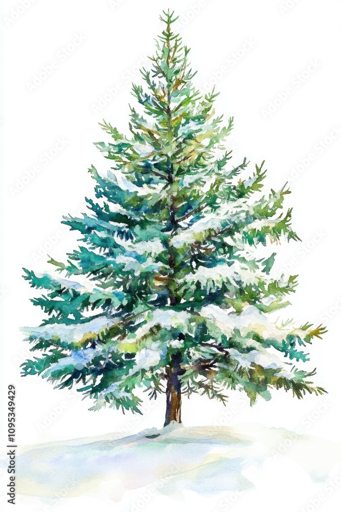 Watercolor Painting of a Snow Covered Pine Tree Watercolor Painting of a Snow Covered Pine Tree