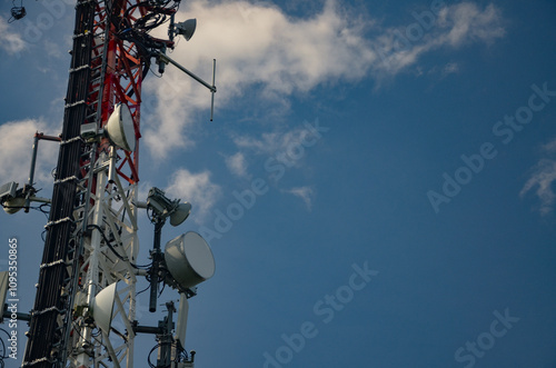 Mast with various transmitting and receiving antennas