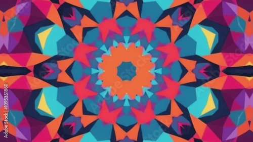 Vibrant multicolored kaleidoscope pattern with geometric shapes and symmetry.
