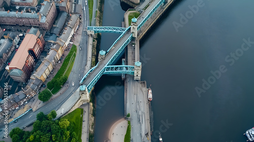 drone aerial view footage newcastle upon tyne city tyneside geordie north east england uk gateshead bridge highlighted by white, flat design, png photo