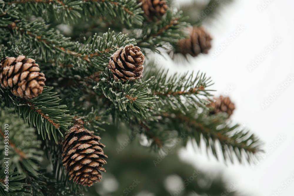 Frosty Pine Branches With Brown Cones Frosty Pine Branches With Brown Cones