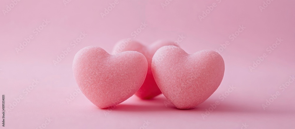 Obraz premium Three Pink Hearts Resting On Pink Background