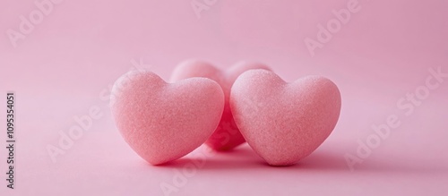 Three Pink Hearts Resting On Pink Background