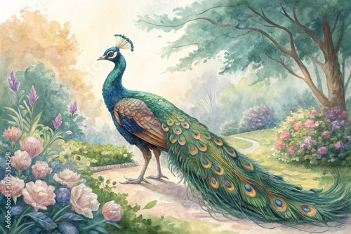 peacock in the park, generative ai, ai generated