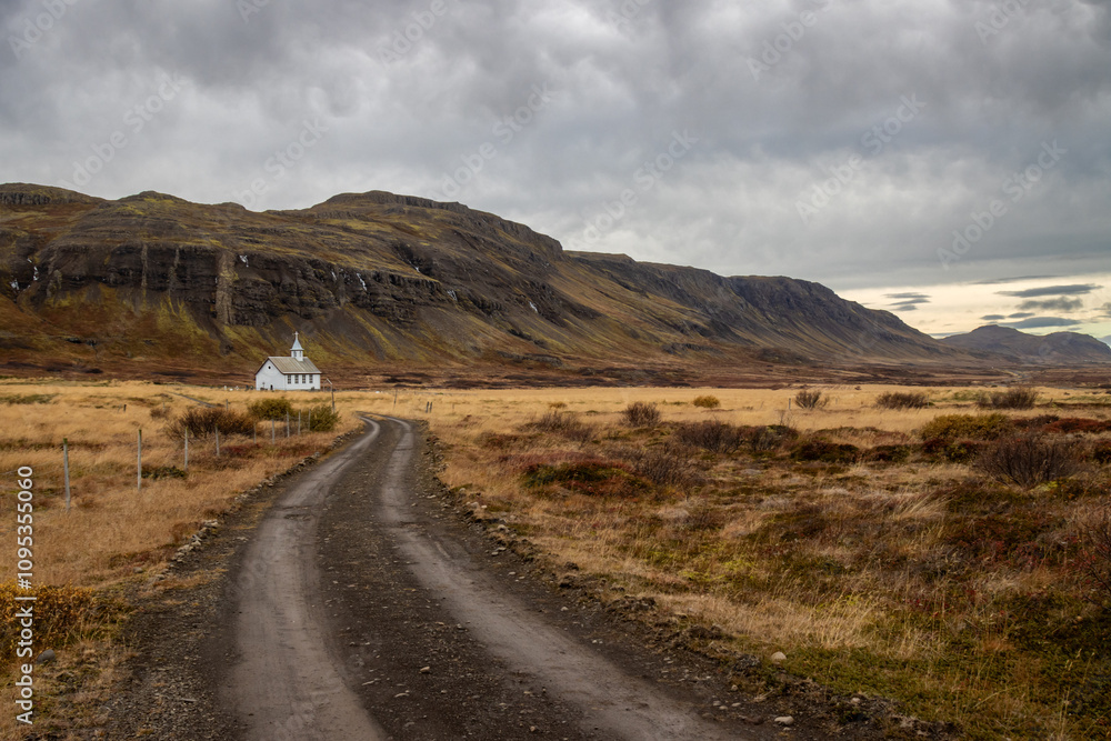 Small church under a mountain, Iceland Small church under a mountain, Iceland