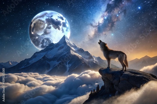 wolf howling at the moon, generative ai, ai generated