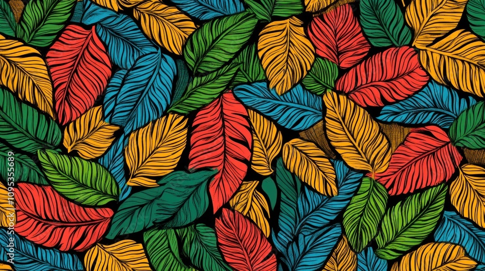 Vibrant Colorful Tropical Leaves Pattern Design Vibrant Colorful Tropical Leaves Pattern Design
