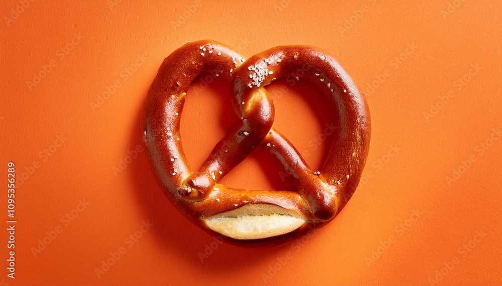 A single pretzel on a orange table surface; food photography; fresh pretzel on a orange background; a freshly baked pretzel from a top angle view; a pretzel on a table A single pretzel on a orange table surface; food photography; fresh pretzel on a orange background; a freshly baked pretzel from a top angle view; a pretzel on a table