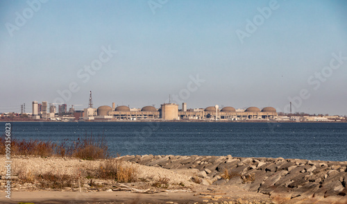 Canvas Print A nuclear power plant is seen on the north shore of Lake Ontario just east of Toronto, Canada