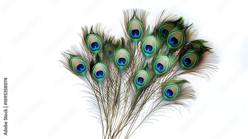 Naklejka premium Bunch of peacock feathers for decoration isolated on white