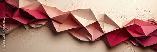 paper arttypography, stylish burgundy and beige origami paper cut craft pattern banner with dynamic shapes, offering modern aesthetics