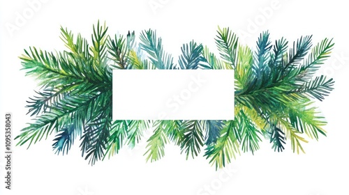 Watercolor Painting Of Green Pine Branches With Blank Space