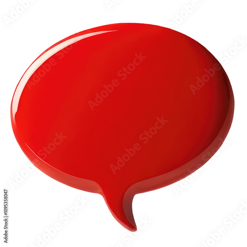 Empty red volumetric round speech bubble isolated on white background and transparent background. PNG.