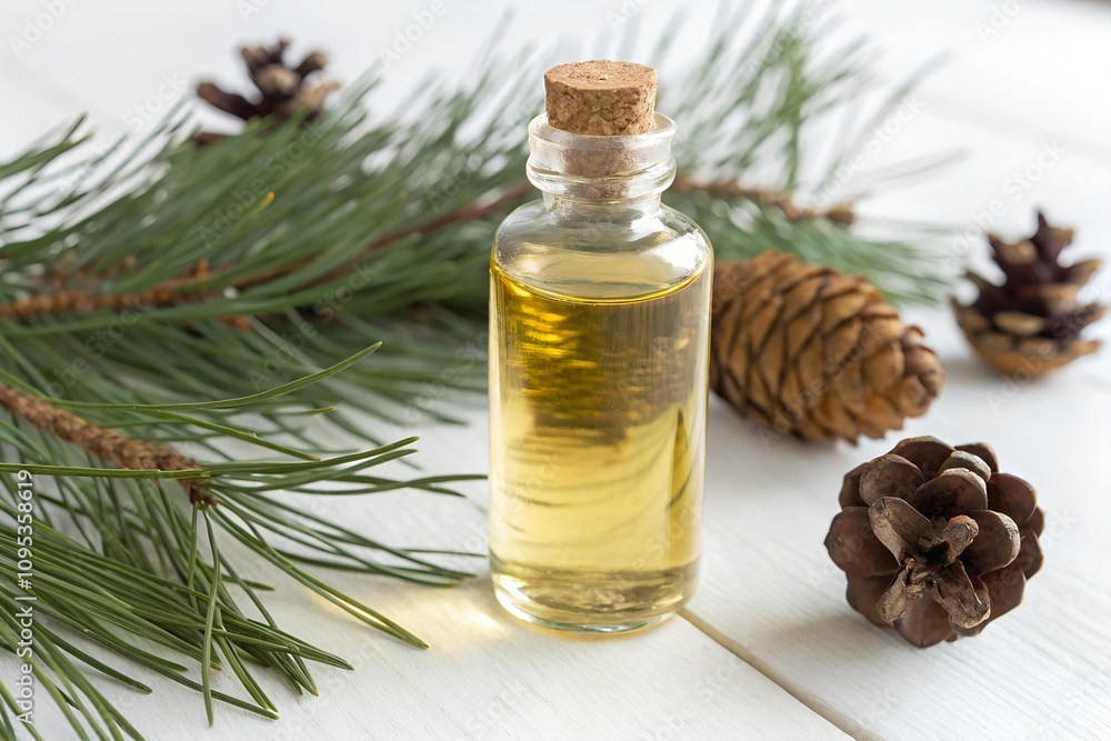 aromatherapy with pine oil on a white background aromatherapy with pine oil on a white background
