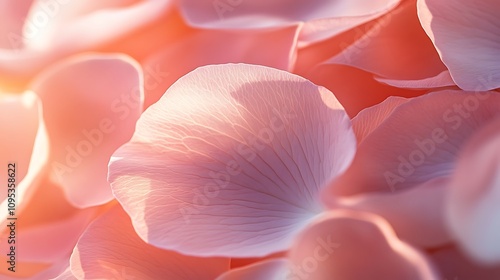 Softly Glowing Rose Petals in Warm Sunlight. AI Generated