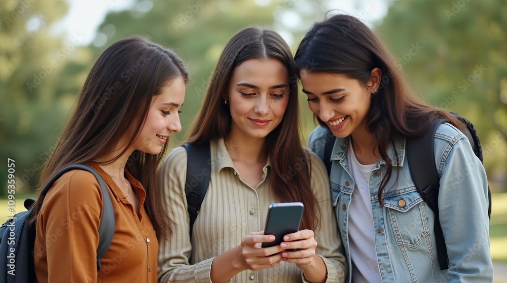 Amigos adolescentes juntos olhando a tela de um smartphone Amigos adolescentes juntos olhando a tela de um smartphone
