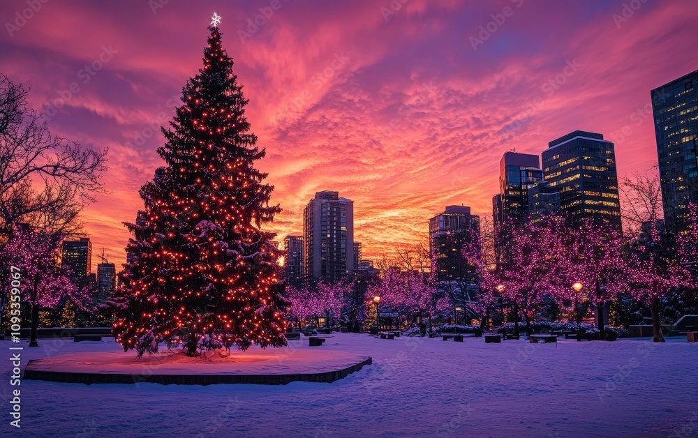 Obraz premium city christmas sunset 