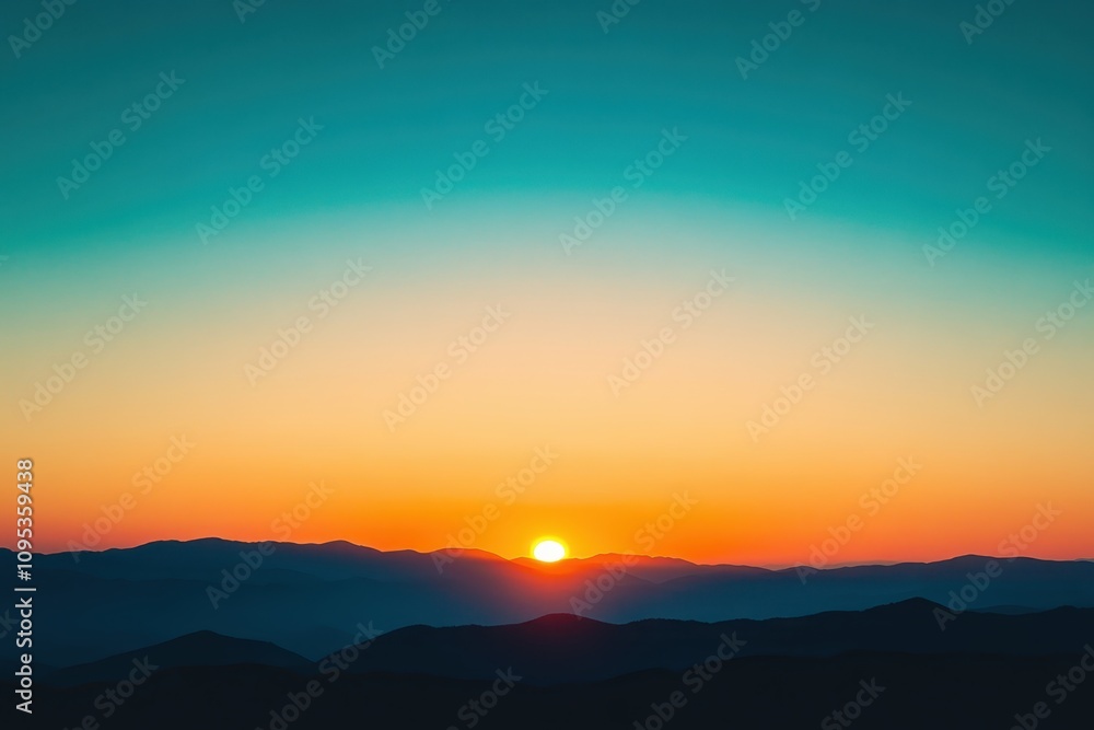 Captivating sunset above rolling mountains showcases shifting colors in evening sky Captivating sunset above rolling mountains showcases shifting colors in evening sky
