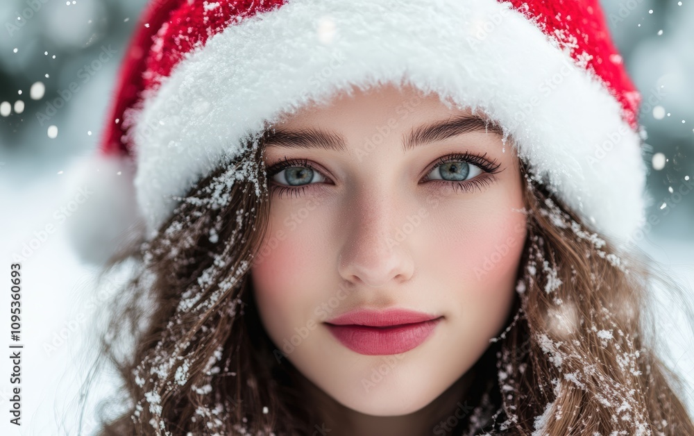 a close-up portrait of beautiful woman on white christmas background a close-up portrait of beautiful woman on white christmas background