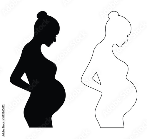 Pregnant women vector silhouette illustration on white background. pregnant. women.  mother.  pregnancy.