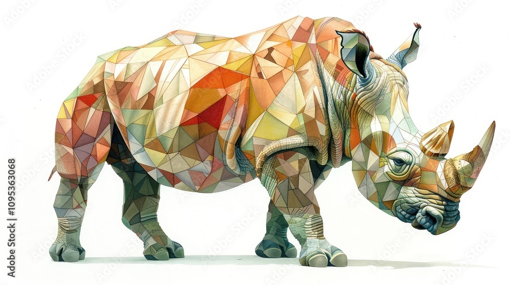 Fototapeta premium A geometric representation of a rhinoceros, showcasing artistic abstraction and color.