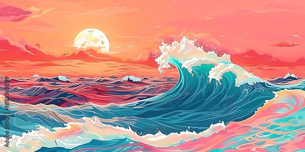 Great wave in ocean as Japanese style illustration wallpaper Great wave in ocean as Japanese style illustration wallpaper