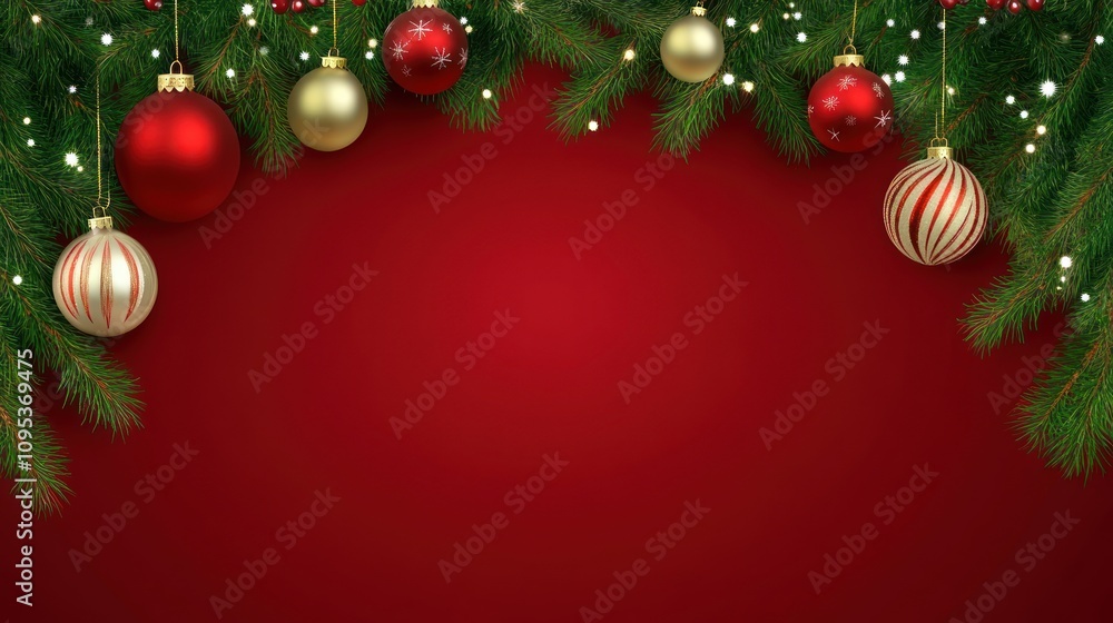 Festive Christmas Ornaments and Greenery Border Festive Christmas Ornaments and Greenery Border
