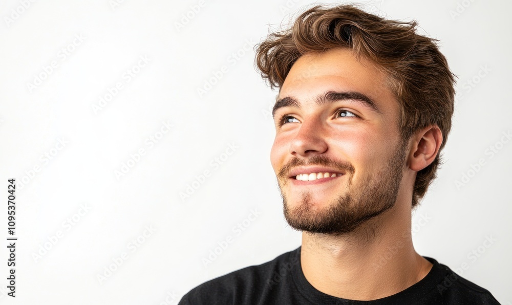 Young Man Smiling and Looking Upwards Young Man Smiling and Looking Upwards