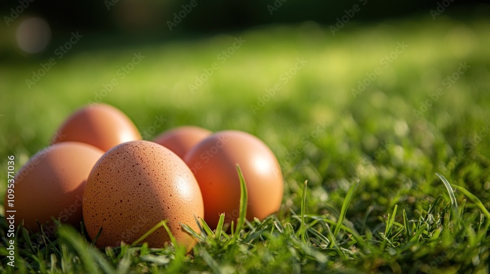 Brown Eggs Resting Gently In Green Grass Brown Eggs Resting Gently In Green Grass