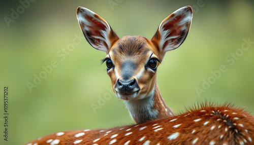 text space for advertising with funny part as portrait of a cute bambi peeking over a colored panal isolated highlighted by white, png