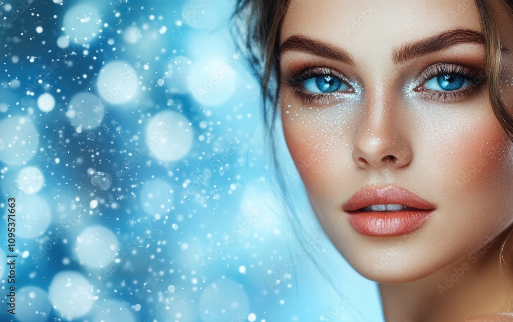 a close-up portrait of beautiful woman on green christmas background a close-up portrait of beautiful woman on green christmas background