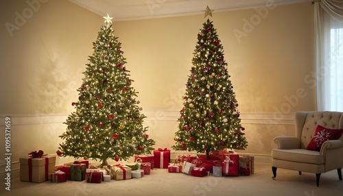 Vintage-style Christmas gifts wrapped with twine and kraft paper, surrounded by wooden holiday decorations on a rustic table