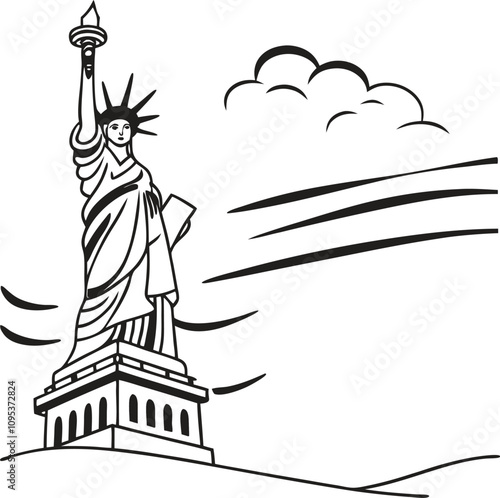 A statue of liberty is blowing in the wind