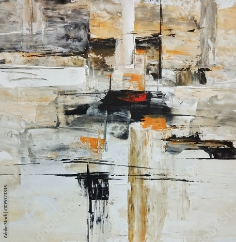 Minimalist contemporary watercolor abstract painting in grey brown color composition