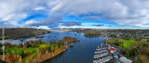 Fototapeta Naklejka Na Ścianę i Meble -  Panoramic aerial image of Windermere lake in the lake district area of Cumbria - UK 